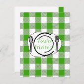 Green Gingham GRILLEN Invite Einladungspostkarte (Vorne/Hinten)