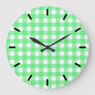 Green gingham große wanduhr