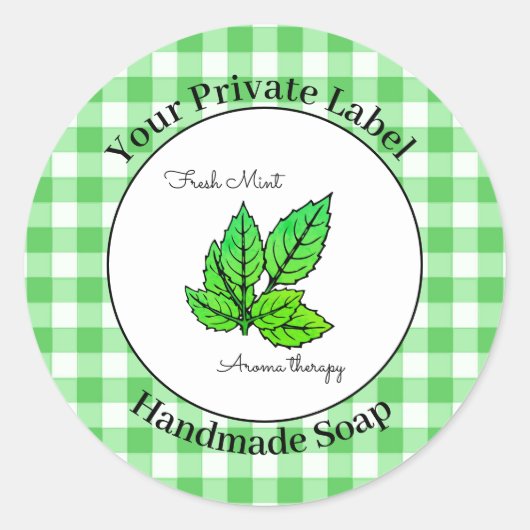 Green Gingham Handmade Soap Label Runder Aufkleber (Vorderseite)