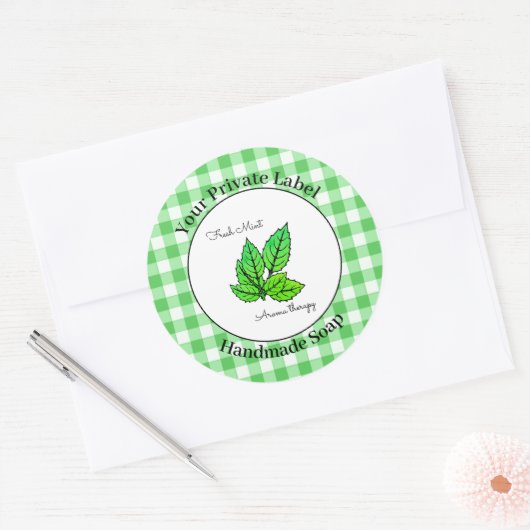 Green Gingham Handmade Soap Label Runder Aufkleber (Umschlag)