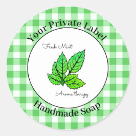 Green Gingham Handmade Soap Label Runder Aufkleber
