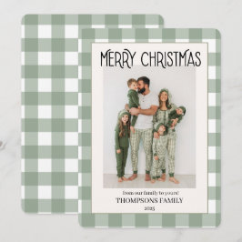 Green Gingham Holiday Family Photo Card Feiertagskarte