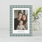 Green Gingham Holiday Photo Card Feiertagskarte (Stehend Vorderseite)