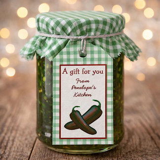 Green Gingham Homemade Jalepeno Jelly Hang Tag Geschenkanhänger