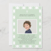 Green Gingham Kariert Erste Kommune für Junge Foto Einladung (Vorderseite)