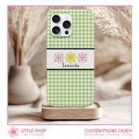 Green Gingham Kariert Floral Monogram