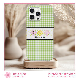 Green Gingham Kariert Floral Monogram Case-Mate iPhone Hülle