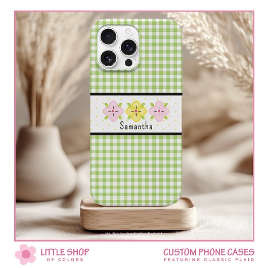 Green Gingham Kariert Floral Monogram Case-Mate iPhone Hülle