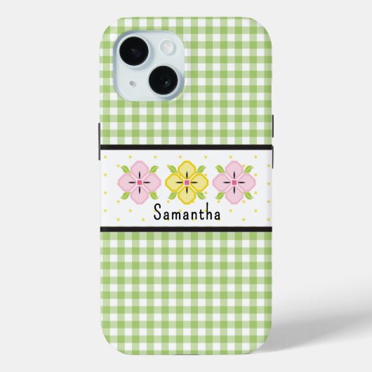 Green Gingham Kariert Floral Monogram Case-Mate iPhone Hülle (Rückseite)