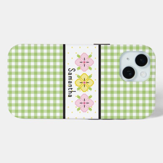 Green Gingham Kariert Floral Monogram Case-Mate iPhone Hülle (Rückseite (Horizontal))