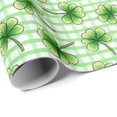 Green Gingham Kariert Kleeblatt St Patricks Day Geschenkpapier (Rolleneckpunkt)