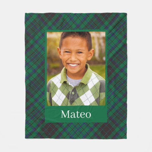 Green Gingham Kariert Pattern Custom Foto Boy Fleecedecke (Vorderseite)