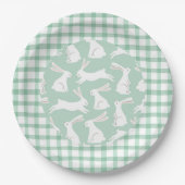 Green Gingham Kariert Rabbits Party Babydusche Pappteller (Vorderseite)
