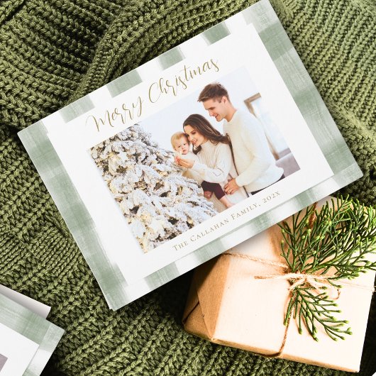 Green Gingham Kariert Watercolor Foto Weihnachten