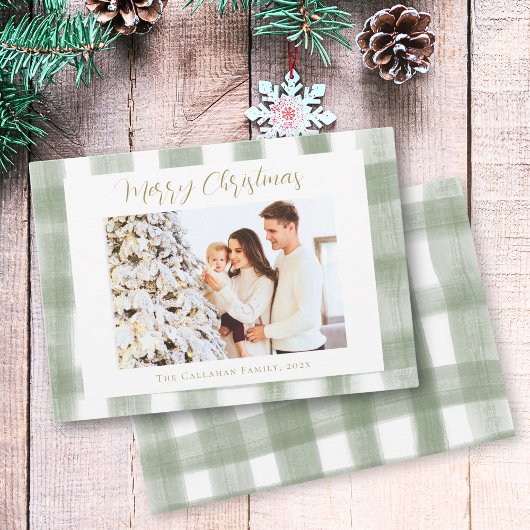Green Gingham Kariert Watercolor Foto Weihnachten