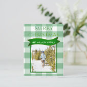 Green Gingham Karo Country Xmas Foto Postkarte (Stehend Vorderseite)