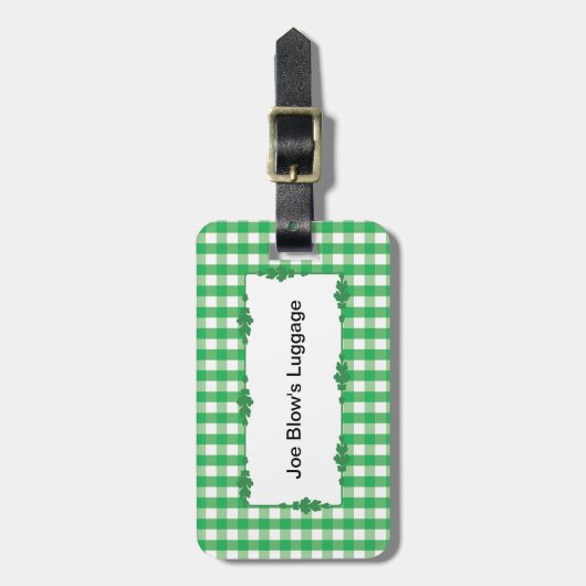 Green Gingham Karo Pattern Gepäckanhänger (Vorderseite vertikal)