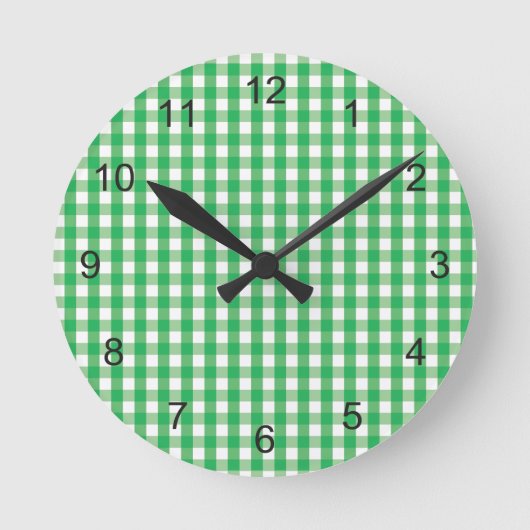 Green Gingham Karo Pattern Runde Wanduhr (Vorderseite)