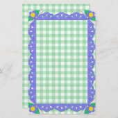 Green Gingham Karo Periwinkle Felt Frame Briefpapier (Vorne/Hinten)