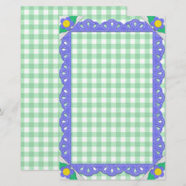 Green Gingham Karo Periwinkle Felt Frame Briefpapier