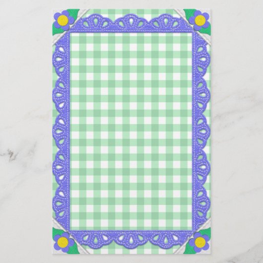 Green Gingham Karo Periwinkle Felt Frame Briefpapier (Vorderseite)