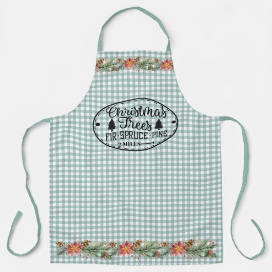 Green Gingham Karo - Weihnachtsbäume - Land Schürze (Vorderseite)