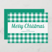 Green Gingham Karos Frohe Weihnachtsschrift Postkarte (Vorne/Hinten)