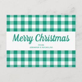 Green Gingham Karos Frohe Weihnachtsschrift Postkarte