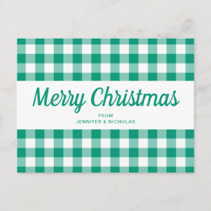 Green Gingham Karos Frohe Weihnachtsschrift Postkarte