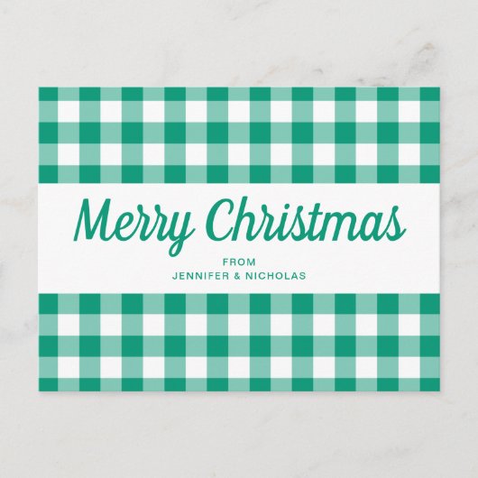 Green Gingham Karos Frohe Weihnachtsschrift Postkarte (Vorderseite)