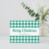 Green Gingham Karos Frohe Weihnachtsschrift Postkarte (Stehend Vorderseite)