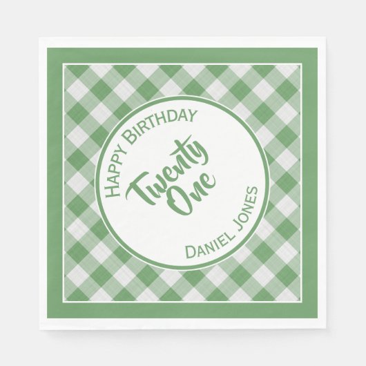Green Gingham Karos Pattern Birthday Party Serviette (Vorderseite)