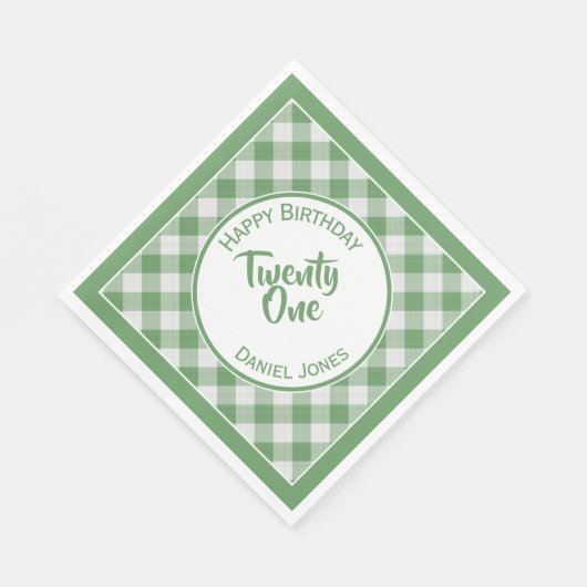 Green Gingham Karos Pattern Birthday Party Serviette (Ecke)