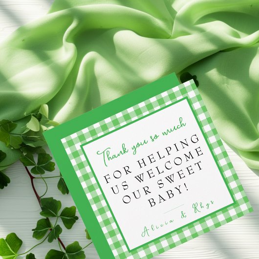 Green Gingham Labor & Delivery NICU Hospital Dankeskarte