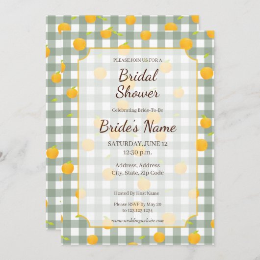 Green Gingham Lemon Picnic Kariert Dusche Einladun Einladung (Vorne/Hinten)