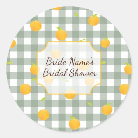 Green Gingham Lemon Picnic Kariert Dusche Einladun Runder Aufkleber (Vorderseite)