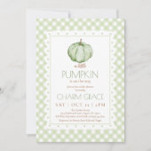 Green Gingham Little Pumpkin Baby Shower Einladung (Vorderseite)