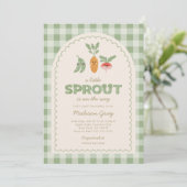 Green Gingham Little Sprout auf der Way Baby Dusch Einladung (Stehend Vorderseite)