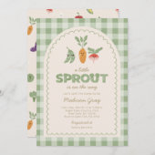 Green Gingham Little Sprout auf der Way Baby Dusch Einladung (Vorne/Hinten)
