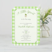 Green Gingham Little Sprout Baby Shower Einladung (Stehend Vorderseite)