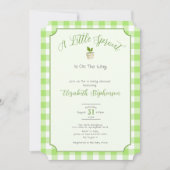 Green Gingham Little Sprout Baby Shower Einladung (Vorderseite)