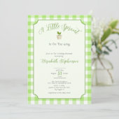 Green Gingham Little Sprout Baby Shower Einladung (Stehend Vorderseite)
