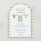 Green Gingham Locally Grown QR Code Baby Shower Einladung (Vorderseite)