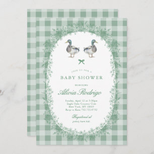 Green Gingham Mallard Duck Baby Shower Einladung