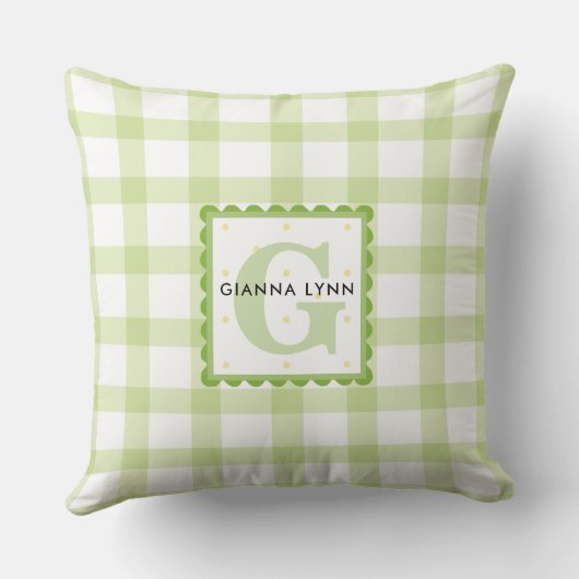 Green Gingham Mit Monogramm Kissen (Rückseite)
