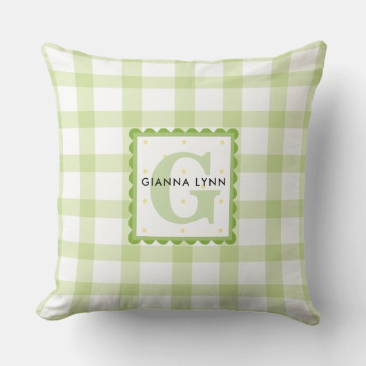 Green Gingham Mit Monogramm Kissen (Vorderseite)