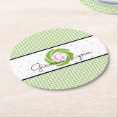 Green Gingham Monogram Runder Pappuntersetzer (Angewinkelt)