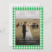 Green Gingham Monogram Wappen 2 Foto Dankeskarte (Vorderseite)