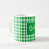 Green Gingham Monogram Wappen Custom Kaffeetasse (Vorderseite Links)