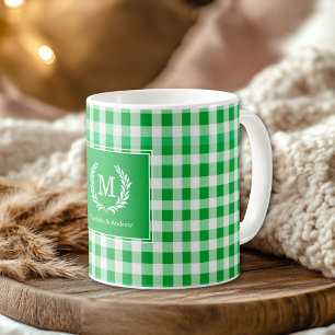 Green Gingham Monogram Wappen Custom Kaffeetasse